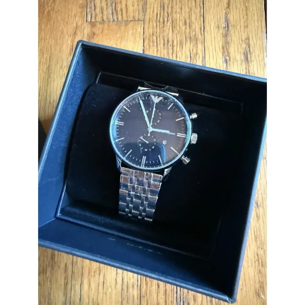 Emporio Armani Watch Gianni AR1648 Silver/Blue Chronograph Men’s Quartz New (B)